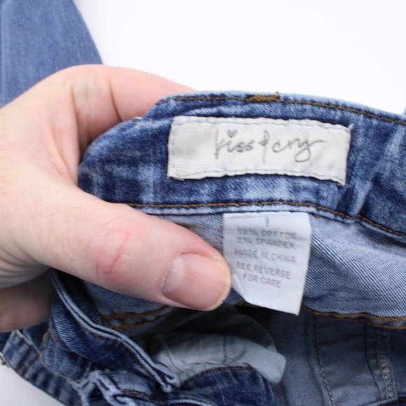 Kiss & Cry Size 1 Distressed Denim Bib Girls Skinny Overalls - Picture 4 of 9